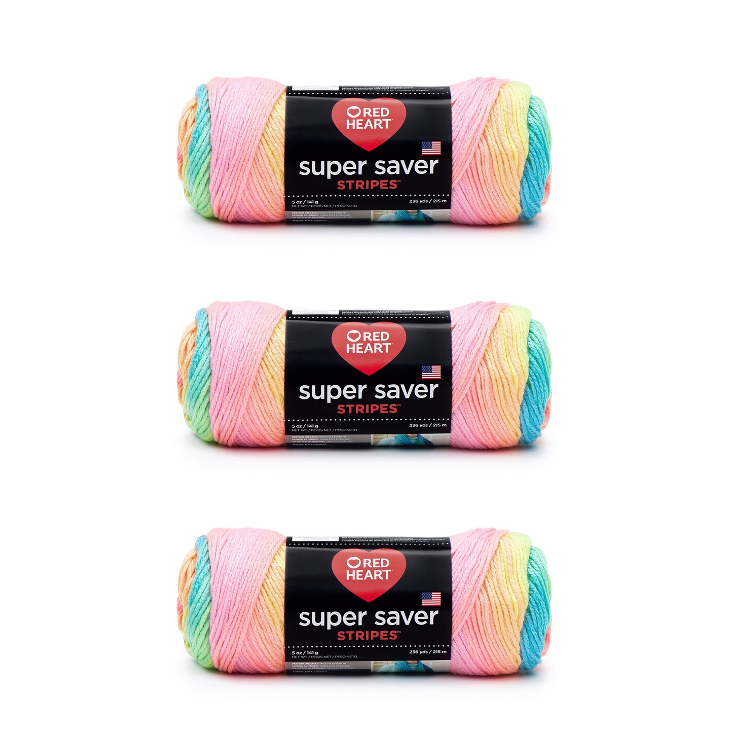 Red Heart Super Saver Retro Stripe Yarn - 3 Pack of 141g/5oz - Acrylic - 4 Medium (Worsted) - 236 Yards - Knitting/Crochet
