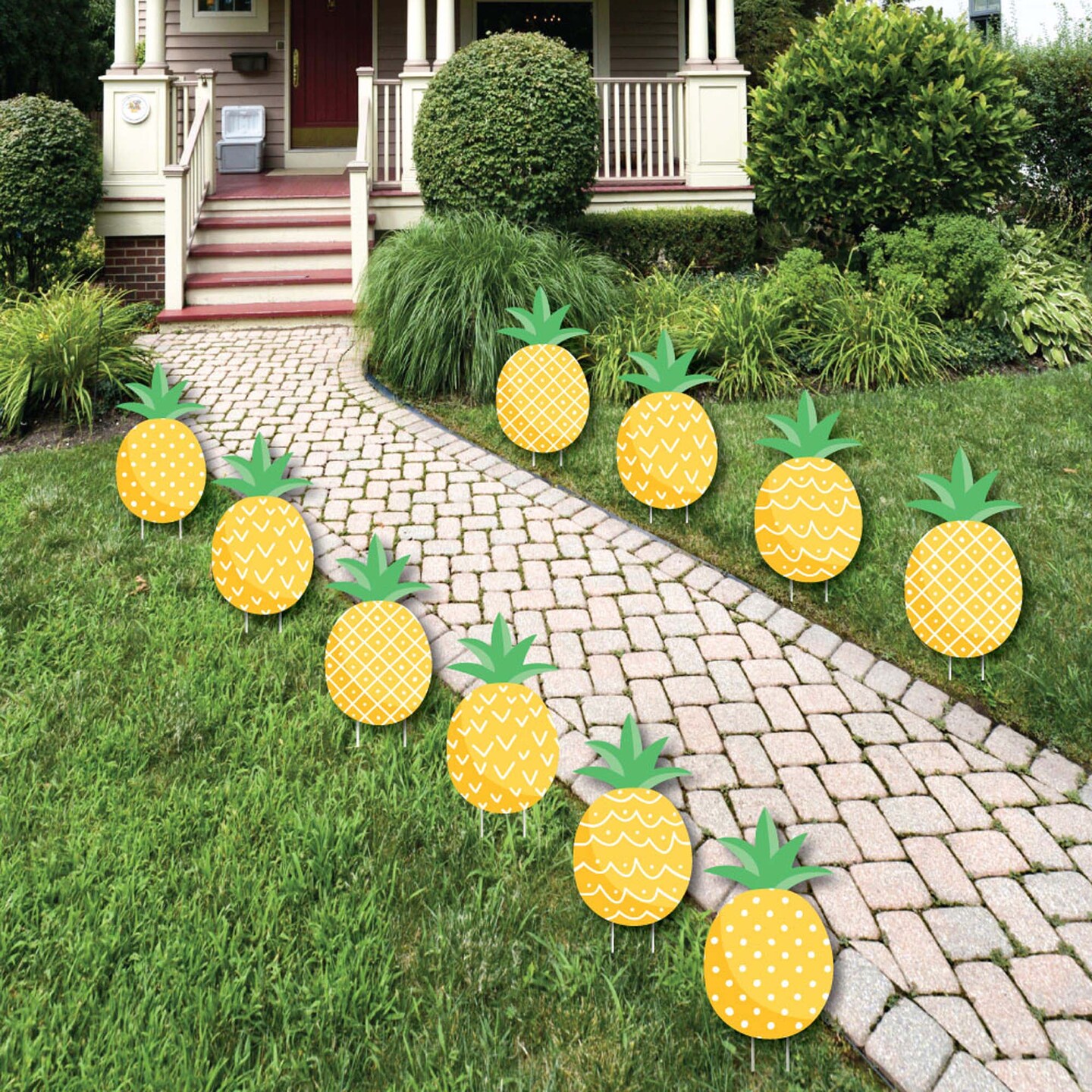 Big Dot of Happiness Tropical Pineapple - Pineapple Lawn Decorations - Outdoor Summer Party Yard Decorations - 10 Piece
