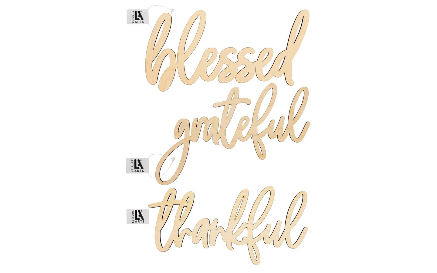 Wood Set Large Words Blessed, Grateful and Thankful