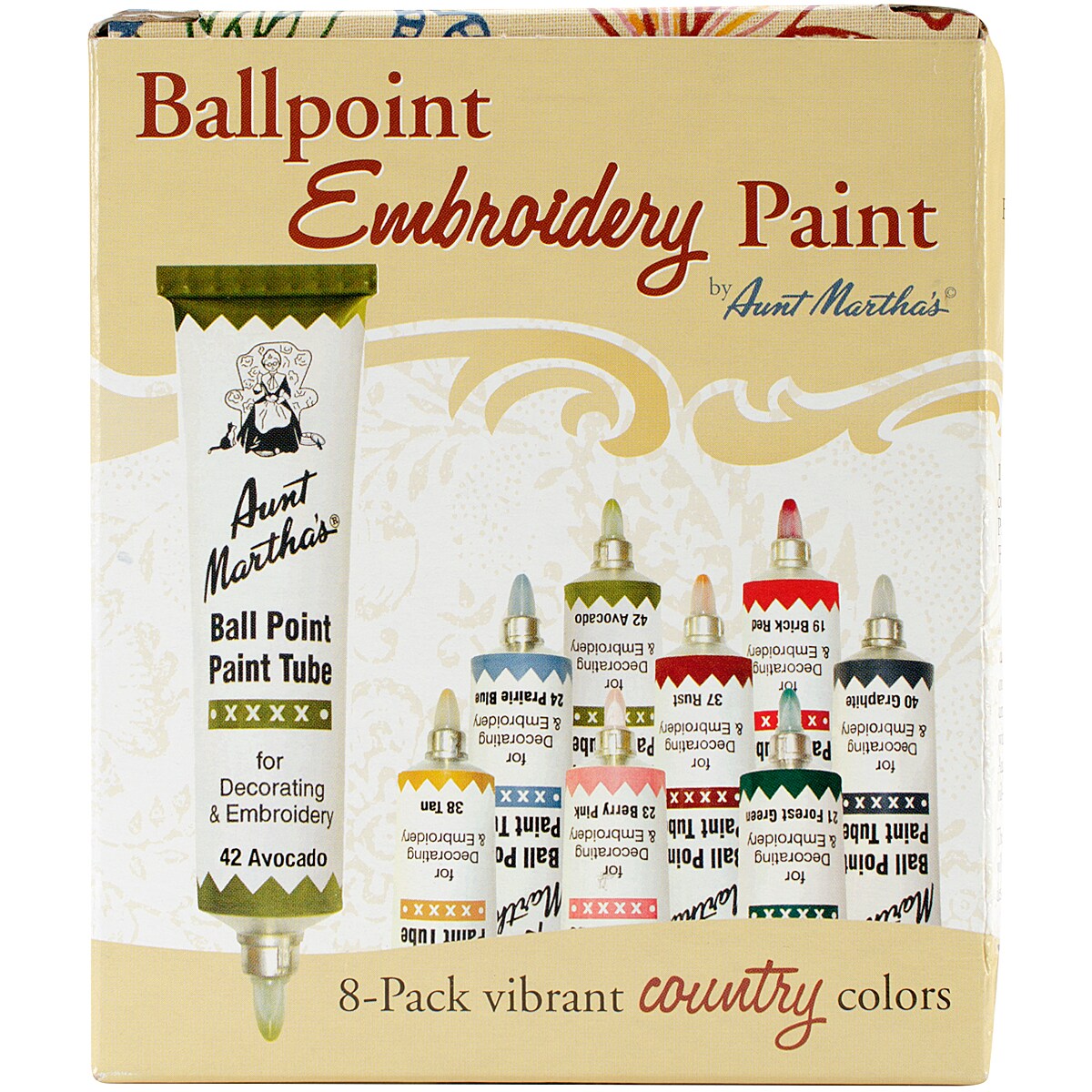 Aunt Martha&#x27;s Ballpoint Paint Tubes 1oz 8/Pkg-Country Colors