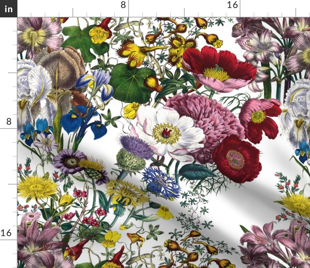 Bright Flowers Floral Botanical Antique Vines Spring Custom Printed Fabric by Spoonflower Various Fabrics by the Yard or Fat Quarter