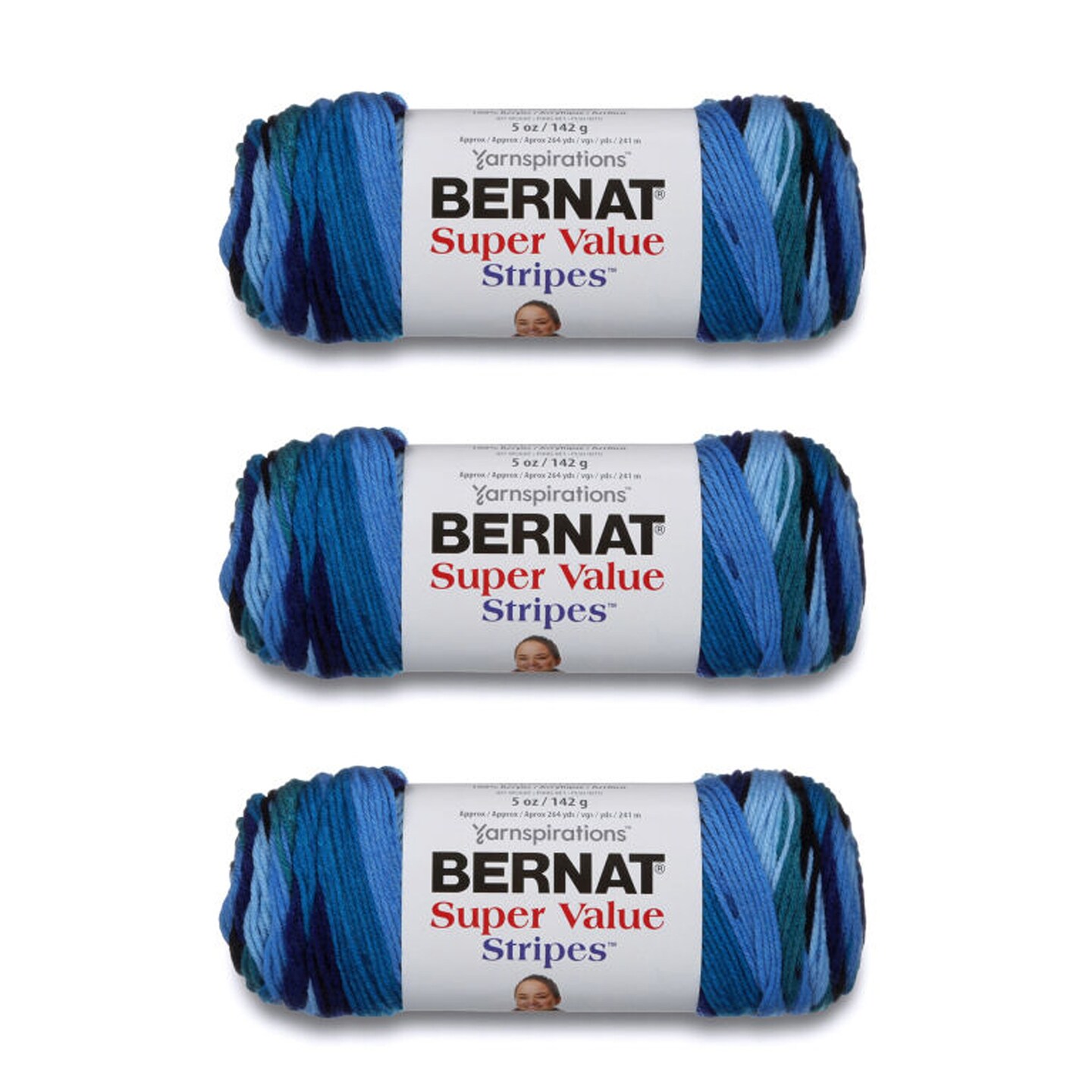 Bernat Super Value Oceana Stripes Yarn - 3 Pack of 141g/5oz - Acrylic - 4 Medium (Worsted) - 264 Yards - Knitting/Crochet