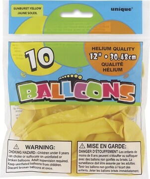 12&#x22; Yellow Balloons 10 Count