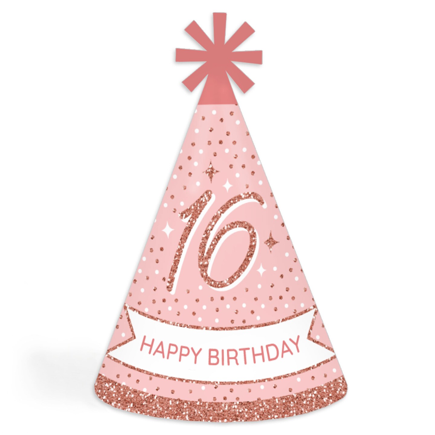 Big Dot of Happiness 16th Pink Rose Gold Birthday - Cone Happy Birthday Party Hats for Adults - Set of 8 (Standard Size)