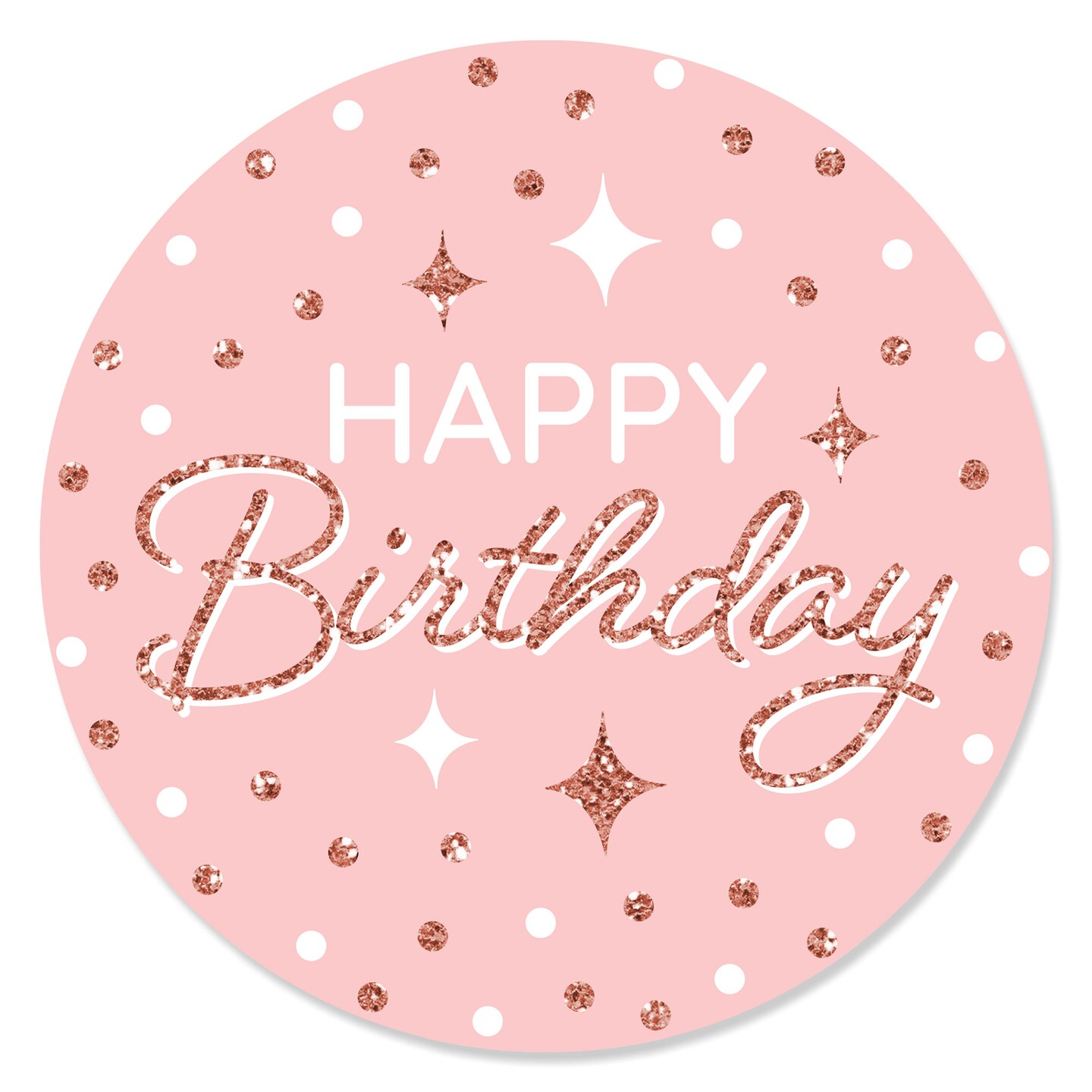Big Dot of Happiness Pink Rose Gold Birthday - Happy Birthday Party Circle Sticker Labels - 24 Count
