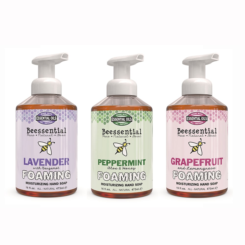Beessential Foaming Hand Soap Variety Pack of 3 Grapefruit Lavender Peppermint