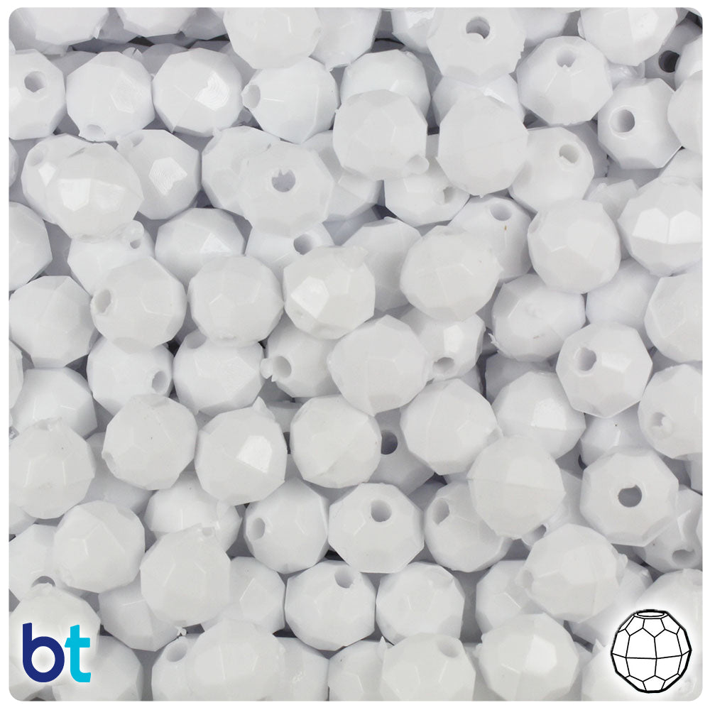 BeadTin White Opaque 8mm Faceted Round Plastic Craft Beads (450pcs)
