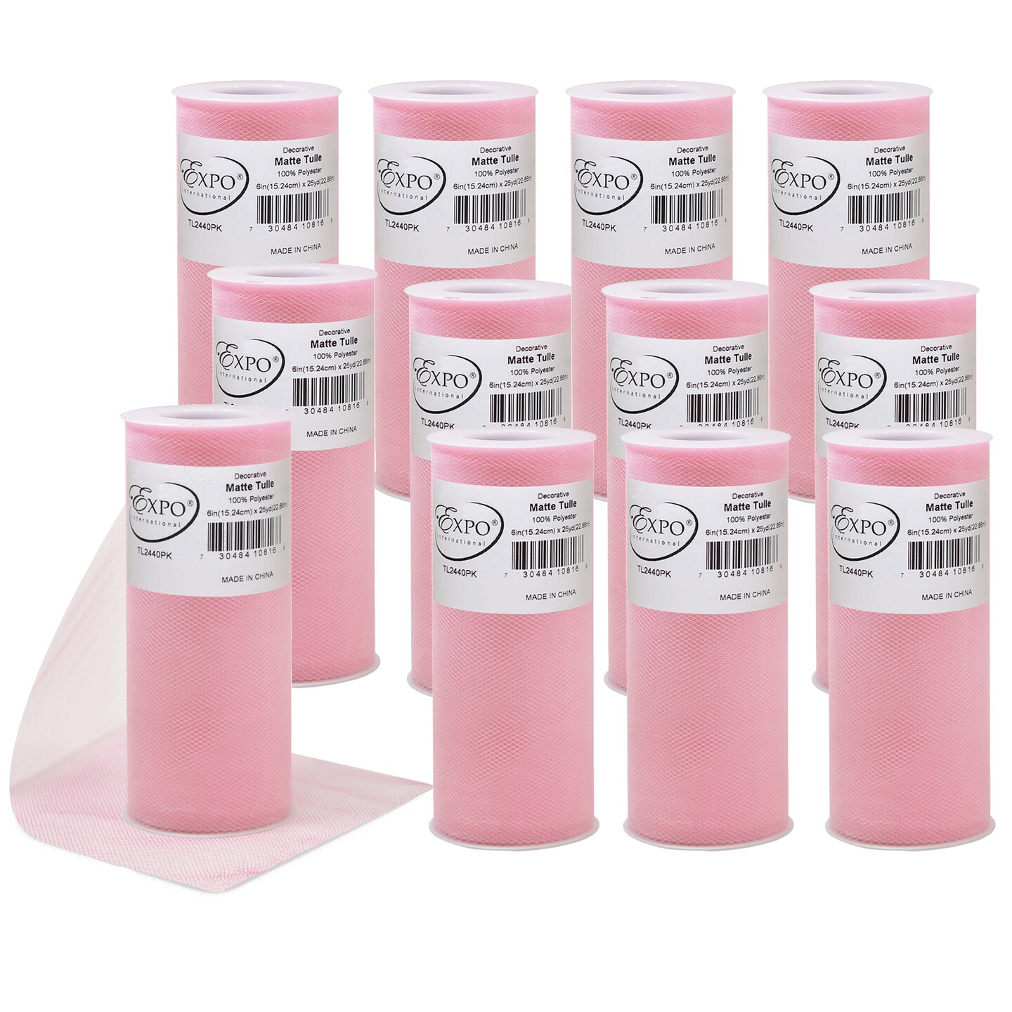 Pack of 12 Decorative Matte Tulle Spool of 6 Inch X 25 Yards