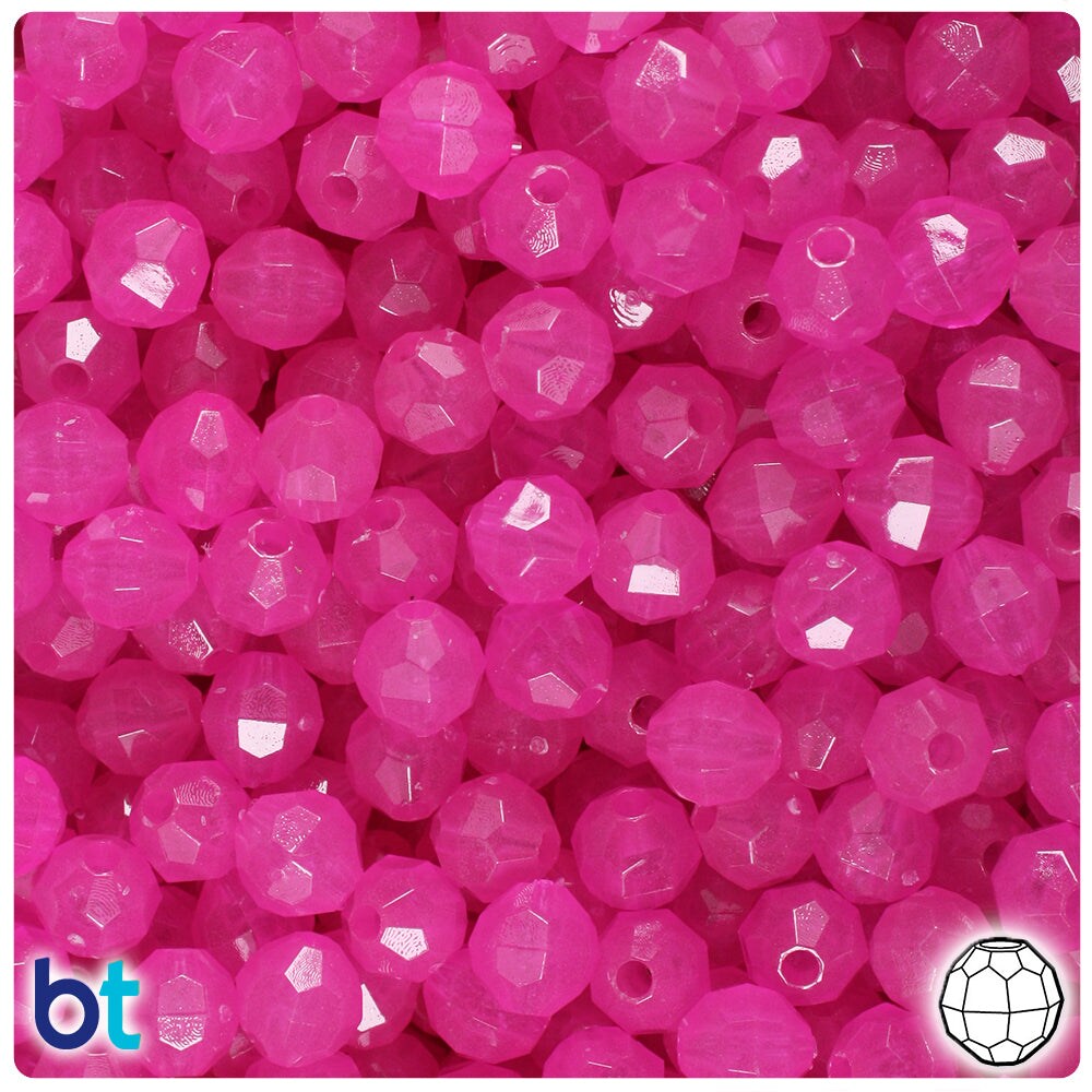 BeadTin Pink Glow 8mm Faceted Round Plastic Craft Beads (450pcs)