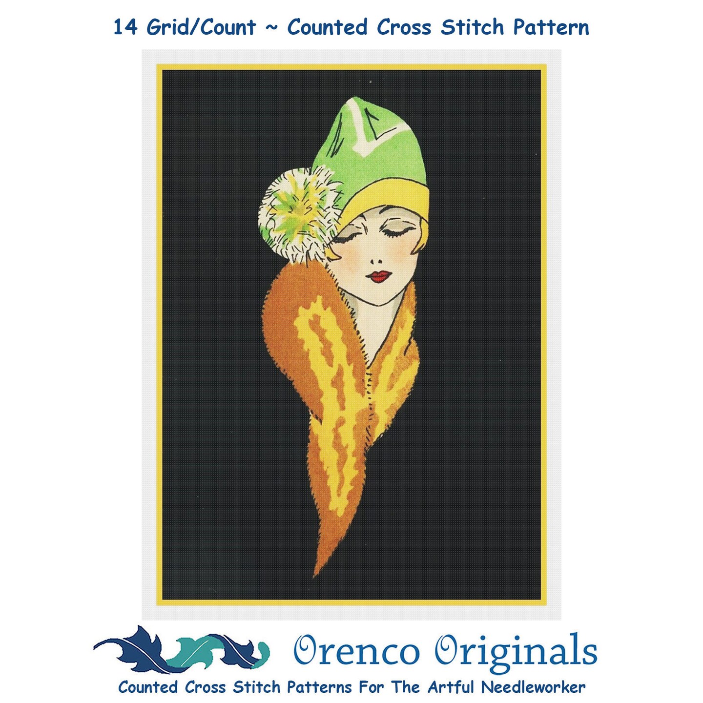Art Deco Woman with Fur from Magazine Cover Counted Cross Stitch Chart Pattern