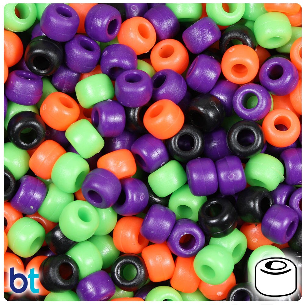 BeadTin Halloween Mix Matte 9mm Barrel Plastic Pony Beads (500pcs)