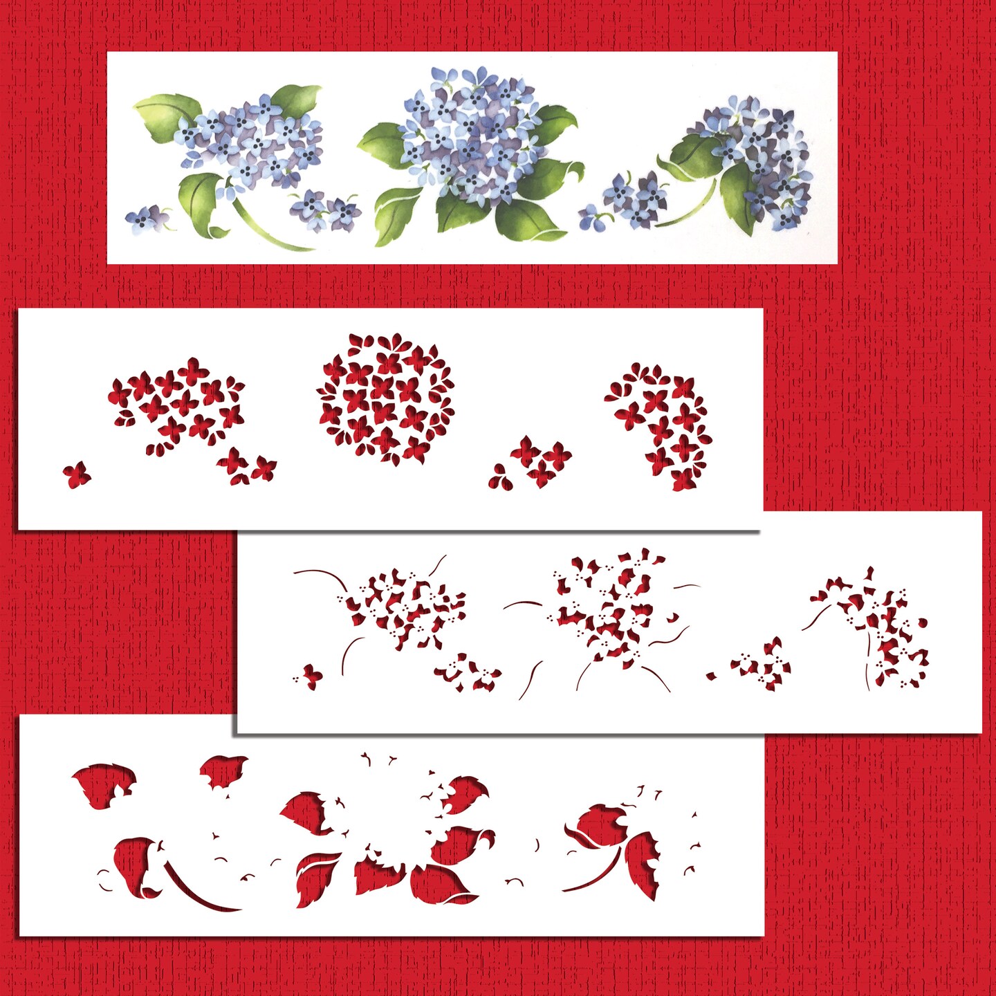 Multi-Layer Painted Hydrangeas Cake Stencil | C936 by Designer Stencils | Stencils for Royal Icing, Airbrush, Dusting Powder |