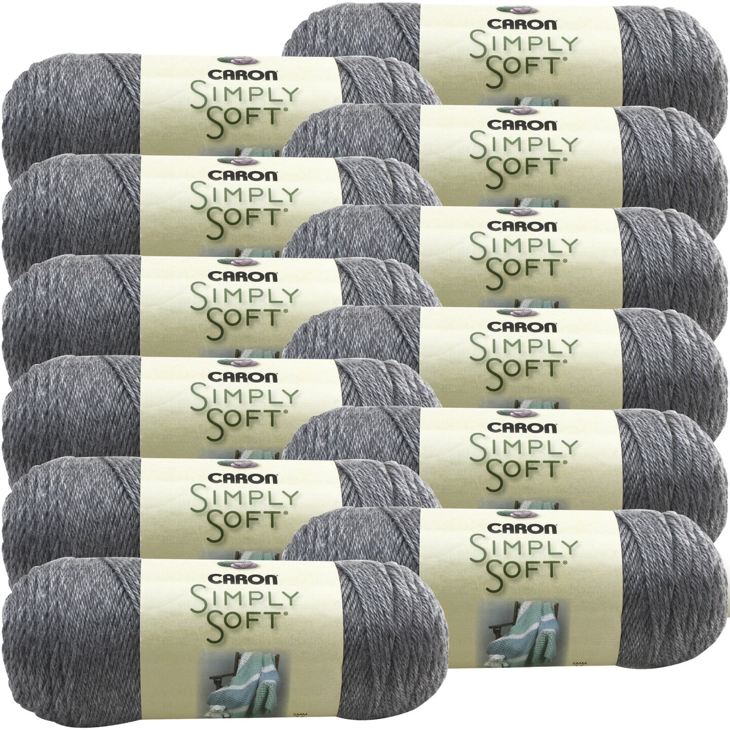 Multipack of 12 - Caron Simply Soft Heathers Yarn-Grey Heather
