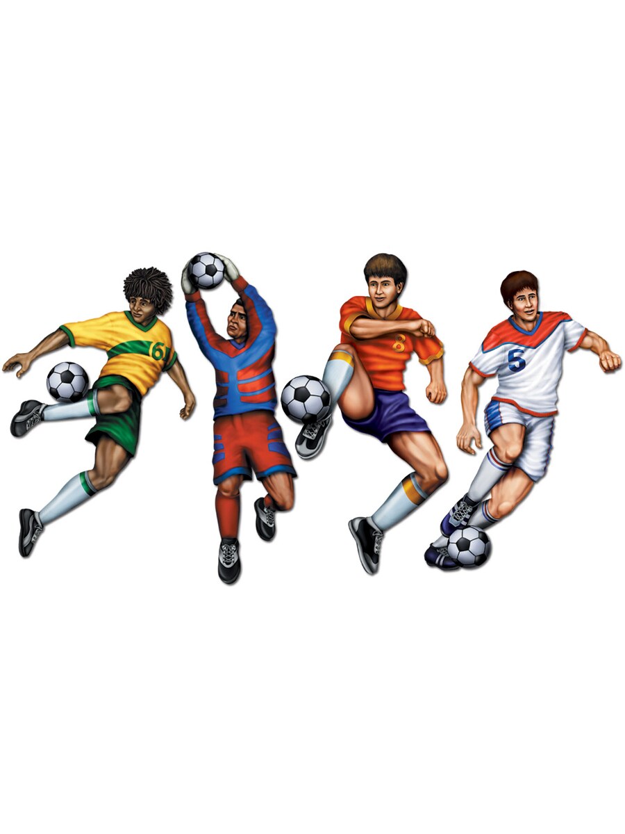 Set Of 4 Soccer Player Cutouts 20&#x22; Party Decoration