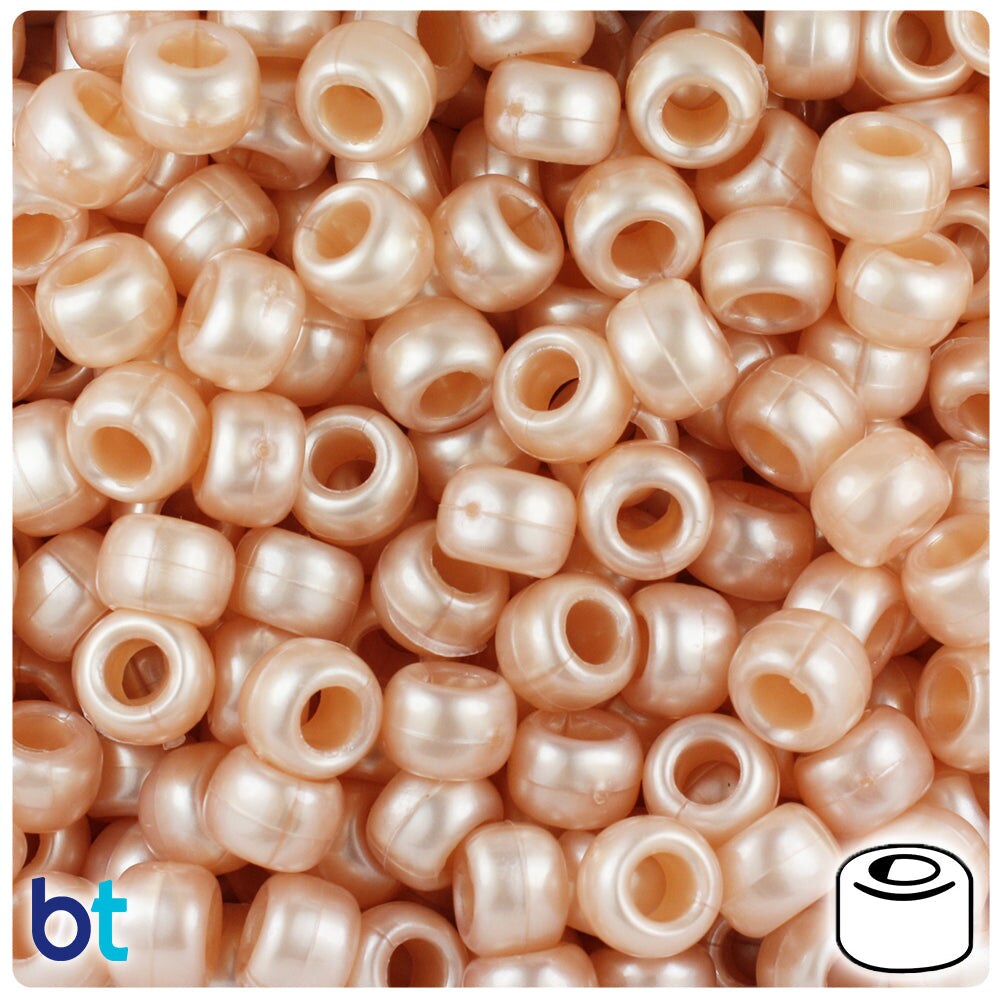BeadTin Light Peach Pearl 9mm Barrel Plastic Pony Beads (500pcs)