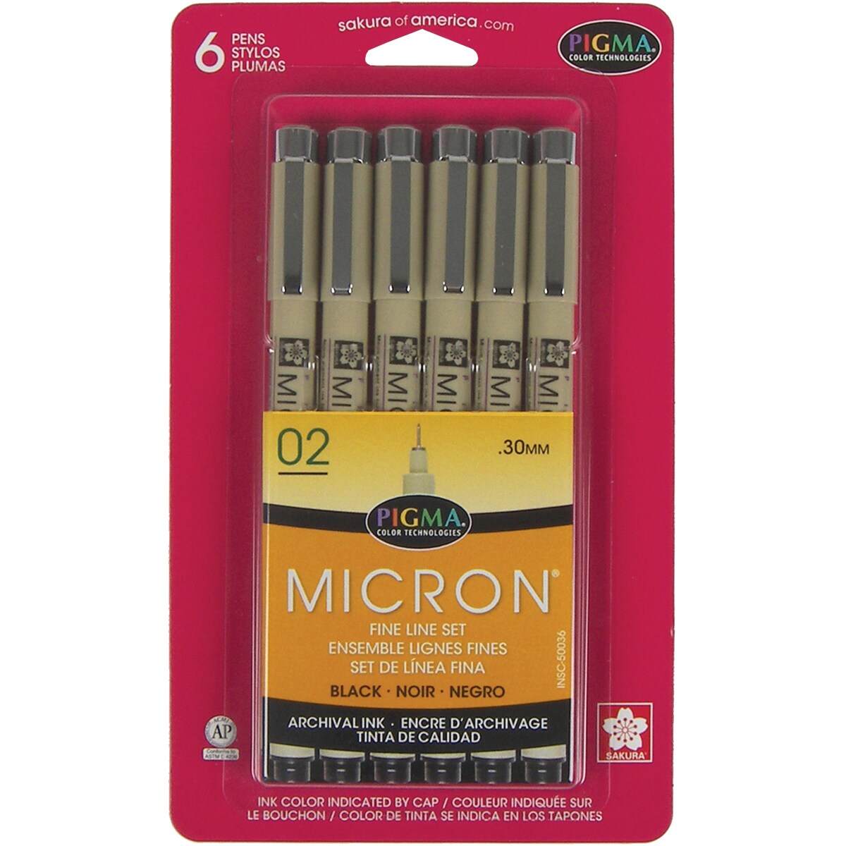Sakura Pigma Micron Pens 02 .3mm 6/Pkg-Black