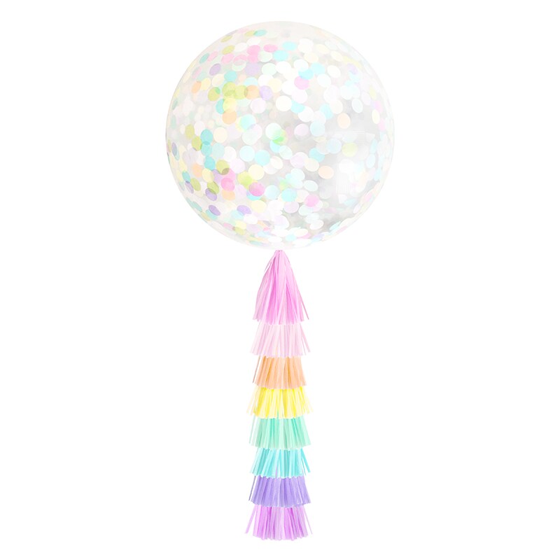 Jumbo Confetti Balloon &#x26; Tassel Tail - Pastel Rainbow