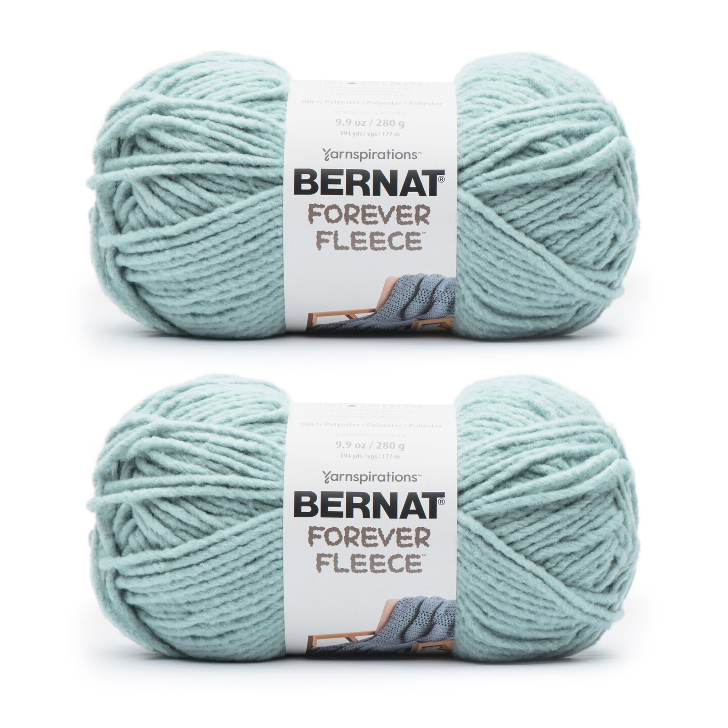 Bernat Forever Fleece Dark Eucalyptus Yarn - 2 Pack of 280g/9.9oz - Polyester - 6 Super Bulky - 194 Yards - Knitting/Crochet