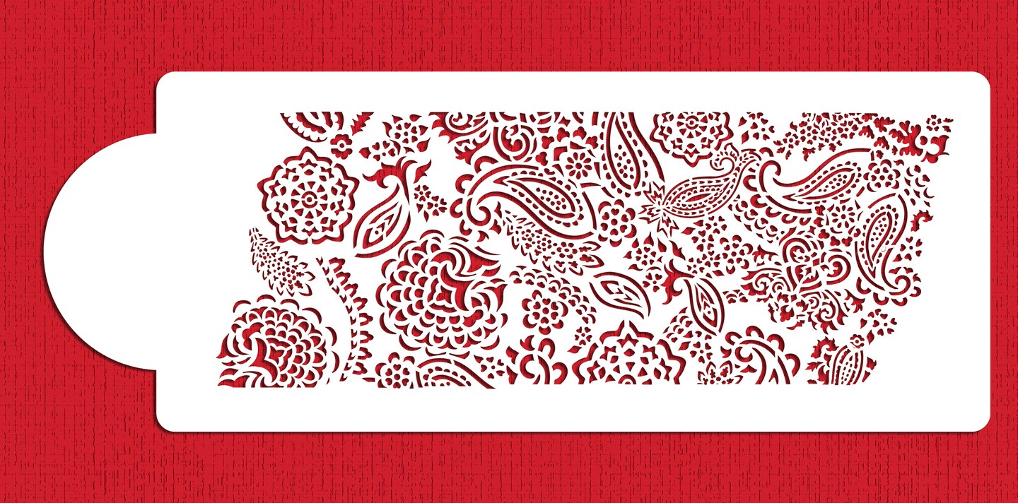Ted Scutti&#x27;s Intricate Paisley Cake Stencil Side | Cake Decorating Tools | Baking Stencils for Royal Icing, Airbrush, Dusting Powder | Reusable Plastic Food Grade Stencil for Cakes | Easy to Use &#x26; Clean Cake Stencil | C968 by Designer Stencils