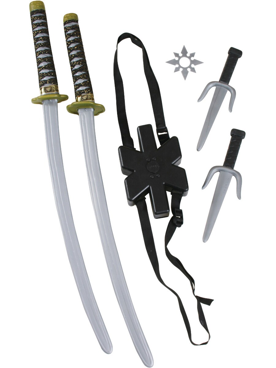 Japanese Samurai Black Ninja Double Toy Sword Anti-Hero Costume Accessory Kit