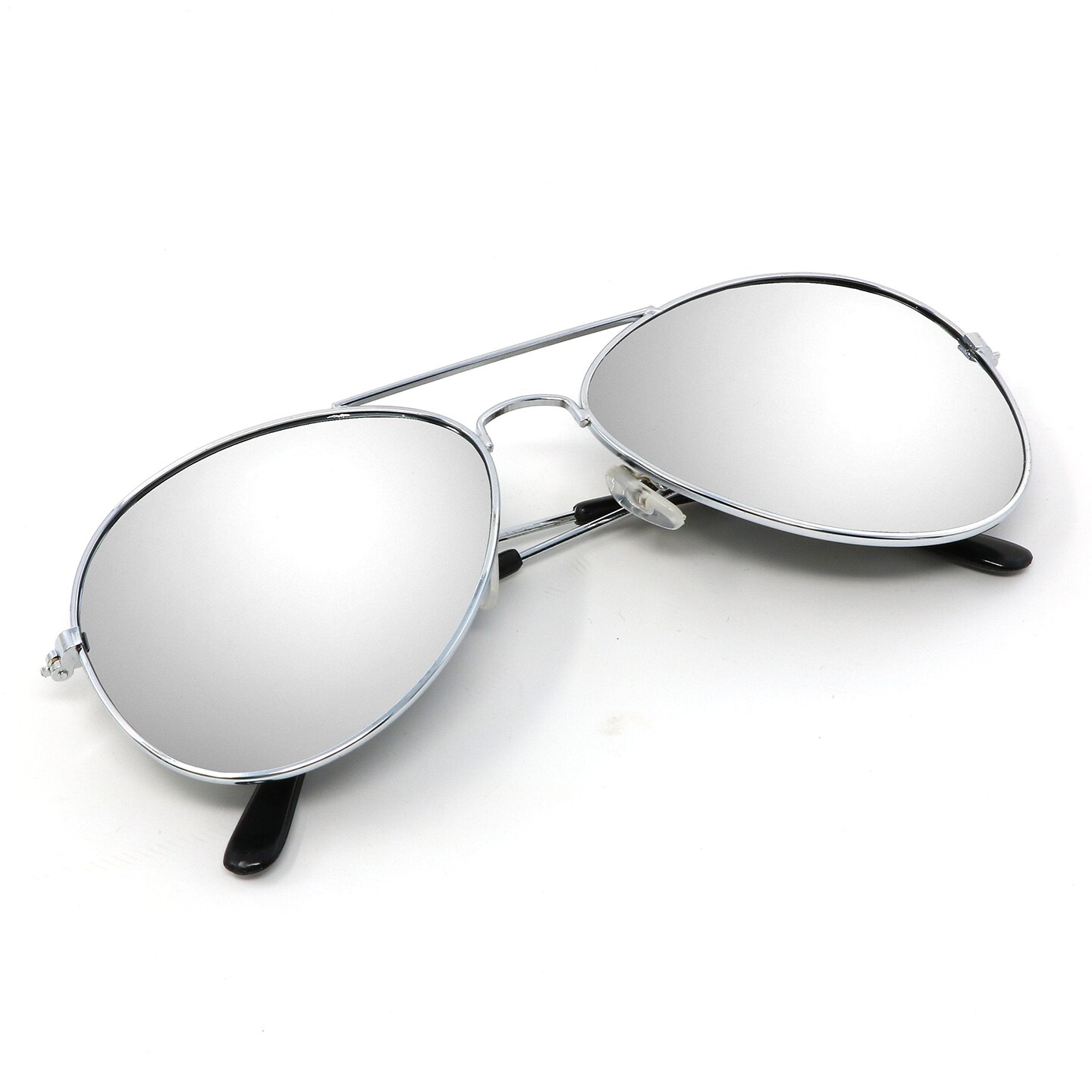 Silver Mirrored Aviator Sunglasses - Military Style Mirror Sun Glasses with Metal Frame and UV 400 Protection