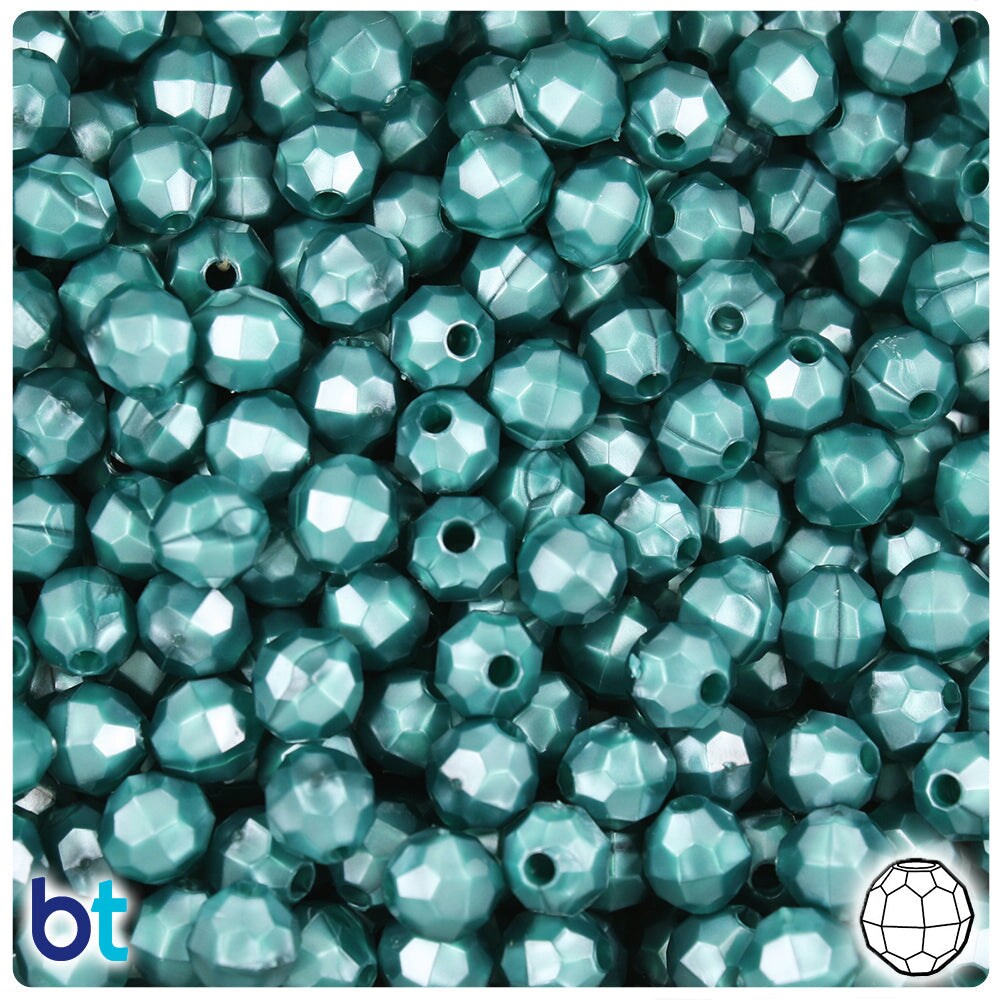 BeadTin Teal Pearl 8mm Faceted Round Plastic Craft Beads (450pcs)
