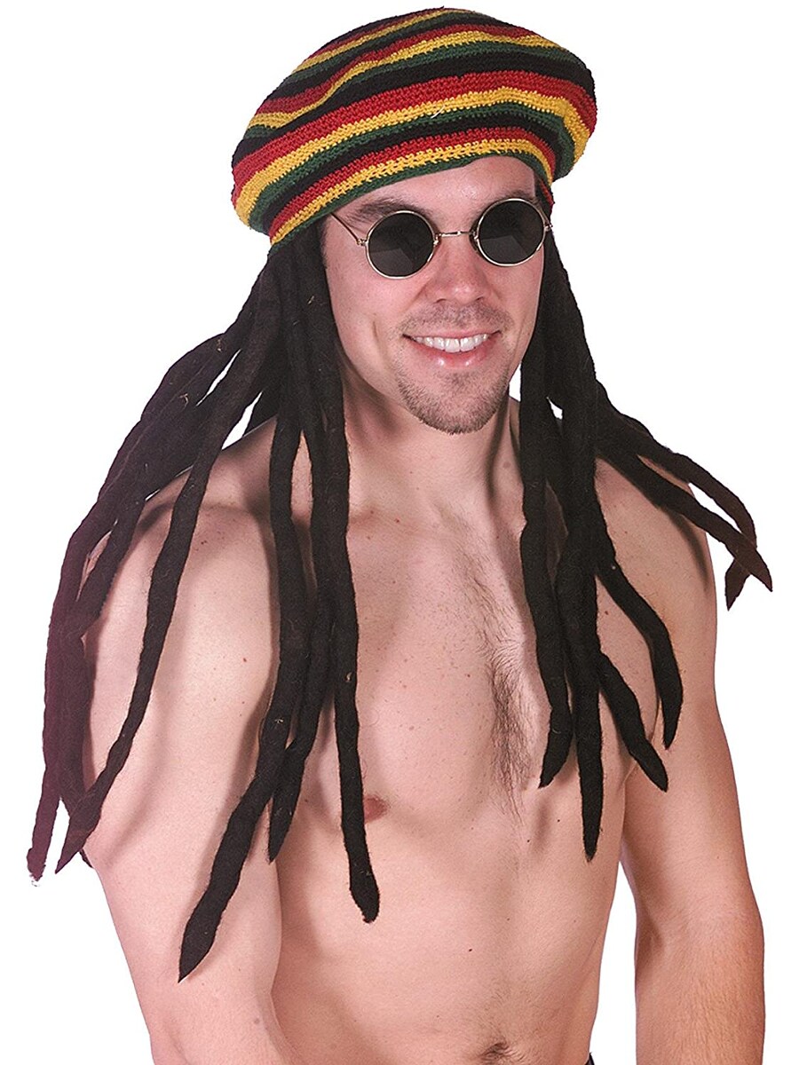 Adult's Rastafarian Dreadlock Tam Hat With Wig Costume Accessory