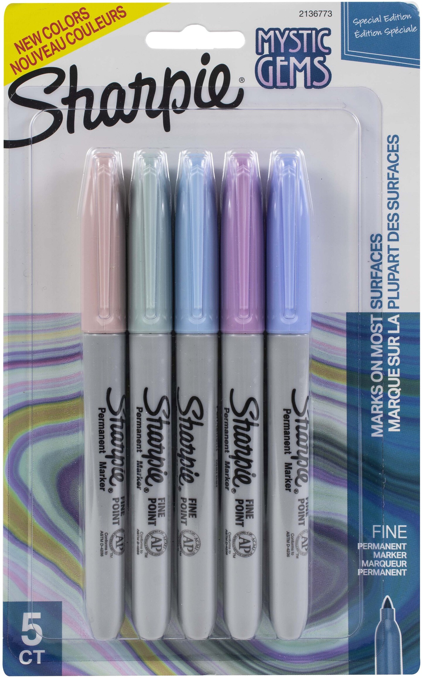 Sharpie Mystic Gems Permanent Marker, Fine Point - 5 permanent markers