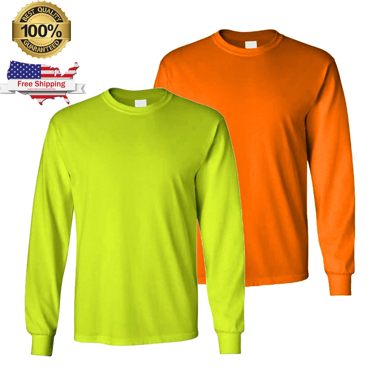 2 Pack Long Sleeve (Ropa De Trabajo) Safety Green Construction T-Shirts, safety green t-shirt, construction apparel, long sleeve shirt, high  visibility clothing, workwear T-Shirts for Men, RADYAN