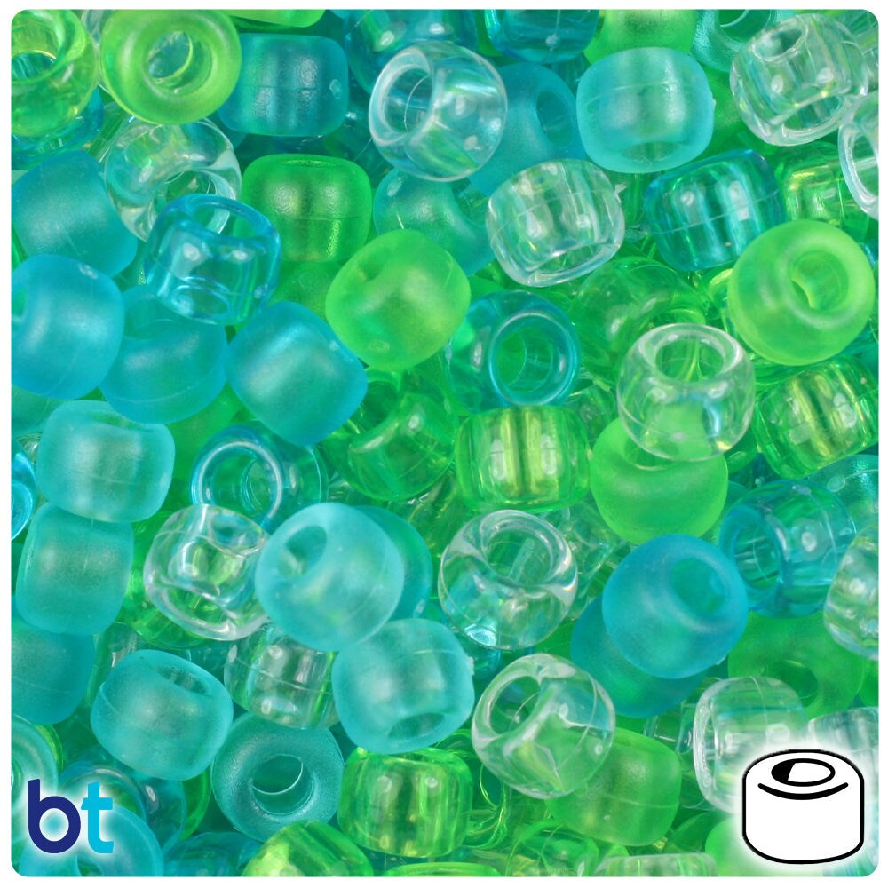 BeadTin Seaglass Mix 9mm Barrel Plastic Pony Beads (500pcs)
