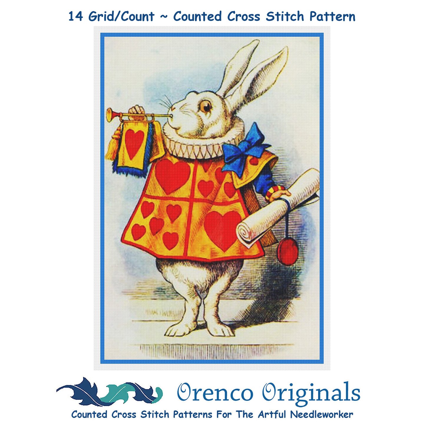 Tenniel's The White Rabbit from Alice's Adventures in Wonderland Counted Cross Stitch Pattern