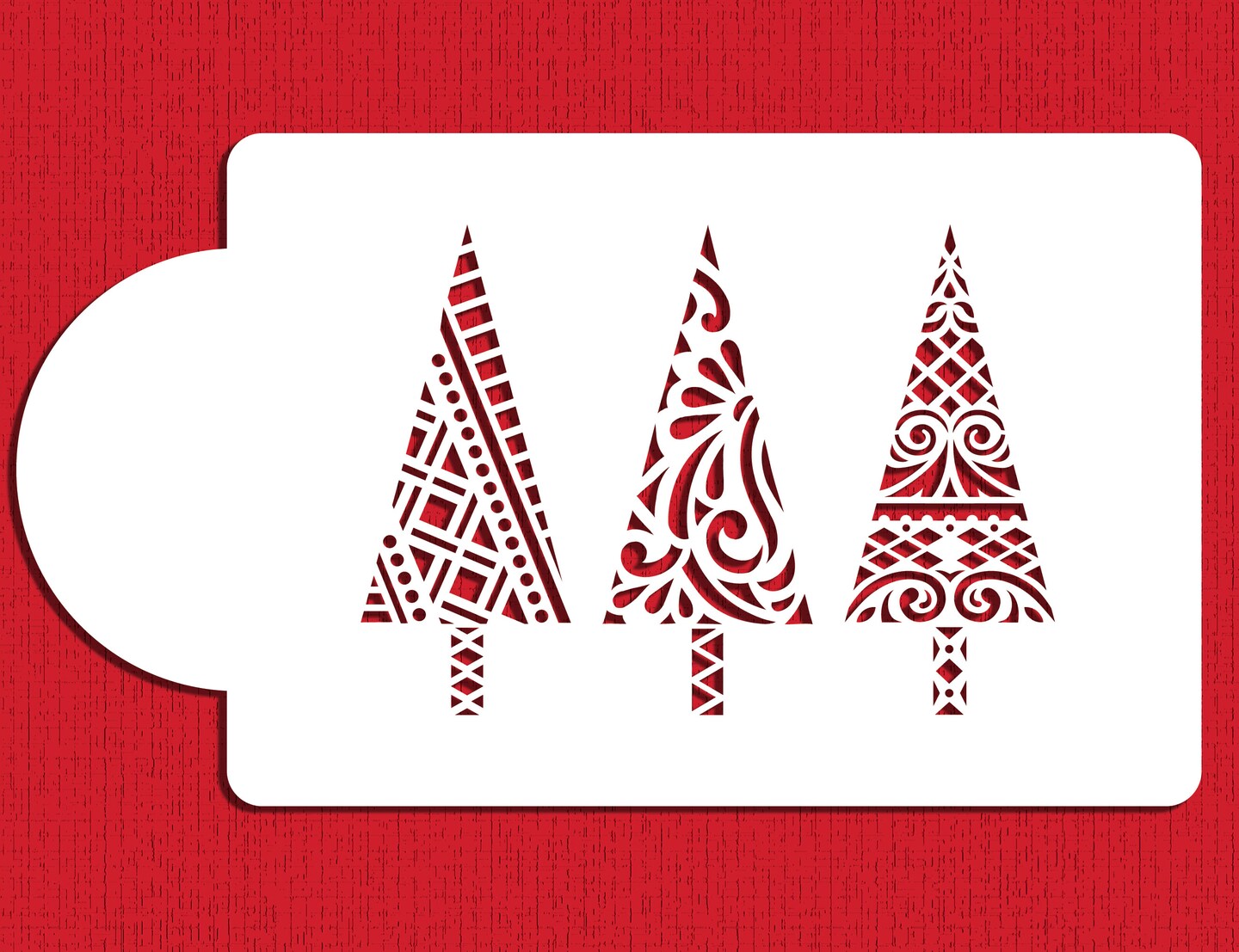 Modern Christmas Trees Cake Stencil | C949 by Designer Stencils | Cake Decorating Tools | Baking Stencils for Royal Icing, Airbrush, Dusting Powder | Reusable Plastic Food Grade Stencil for Cakes | Easy to Use &#x26; Clean Cake Stencil