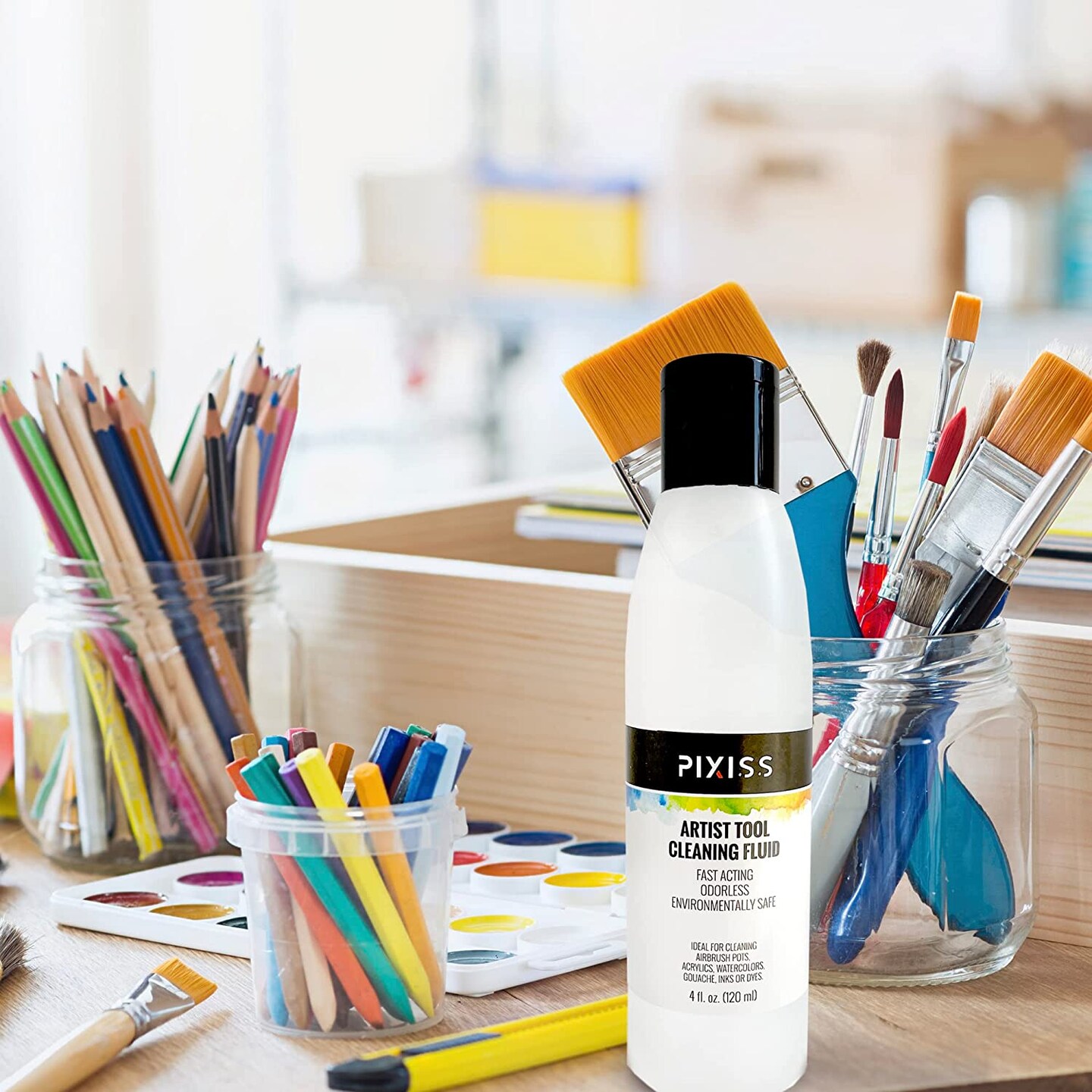 Pixiss Paint Brush Cleaner and Restorer, 4 Ounce Bottle - Acrylic Brush Cleaner