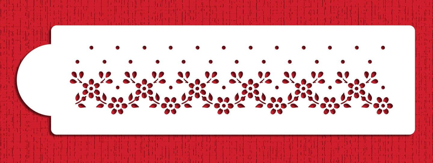 Swiss Dot Floral Lace Cake Stencil Side | C899 by Designer Stencils | Cake Decorating Tools | Baking Stencils for Royal Icing, Airbrush, Dusting Powder | Reusable Plastic Food Grade Stencil for Cakes | Easy to Use &#x26; Clean Cake Stencil