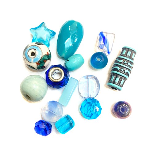 Bulk Mix of Vintage &#x26; New Glass Beads ~ Cool Mix (50g) (B539)