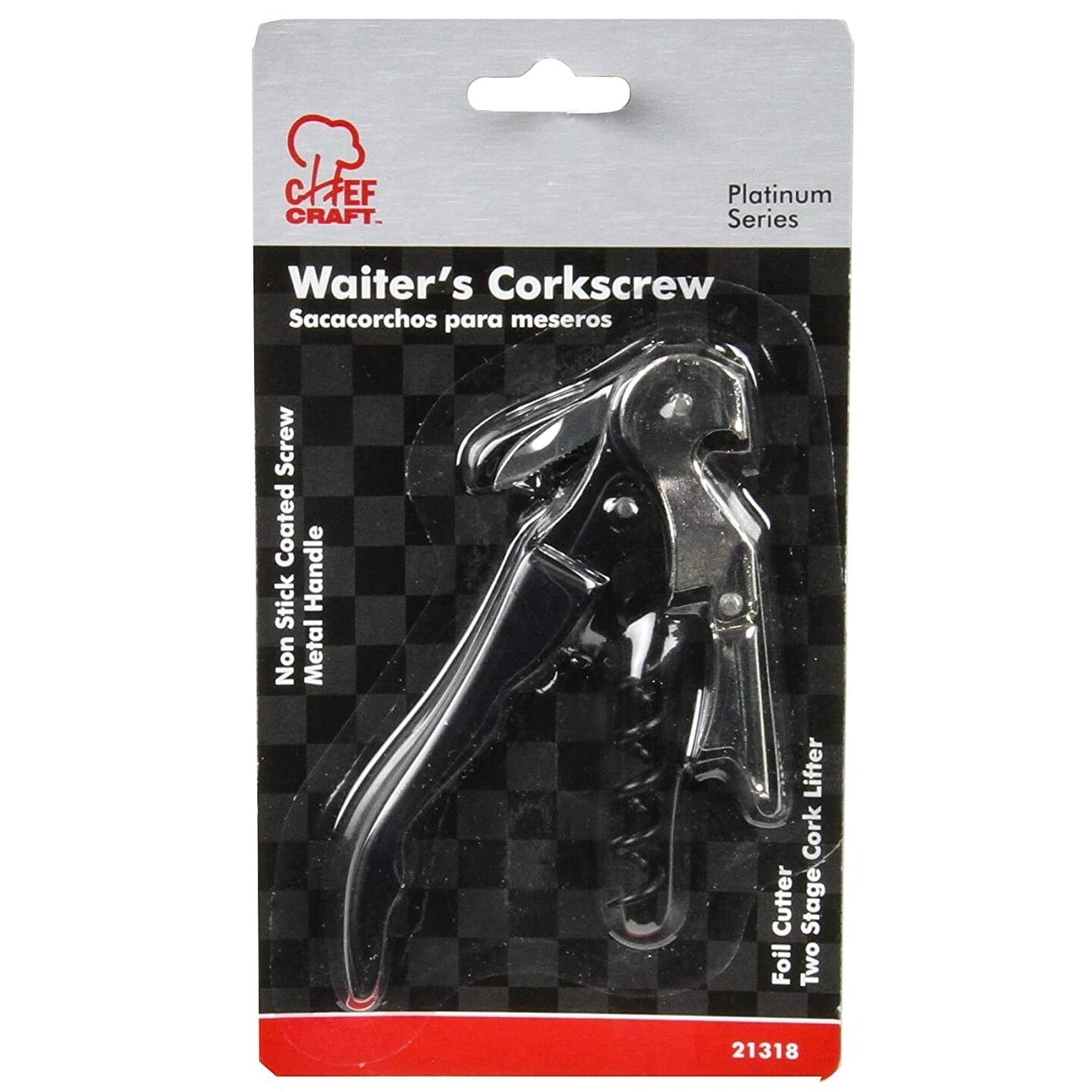 Chef Craft Waiter&#x27;s Corkscrew Professional All-In-One Stainless Steel Wine Bottle Opener &#x26; Foil Cutter