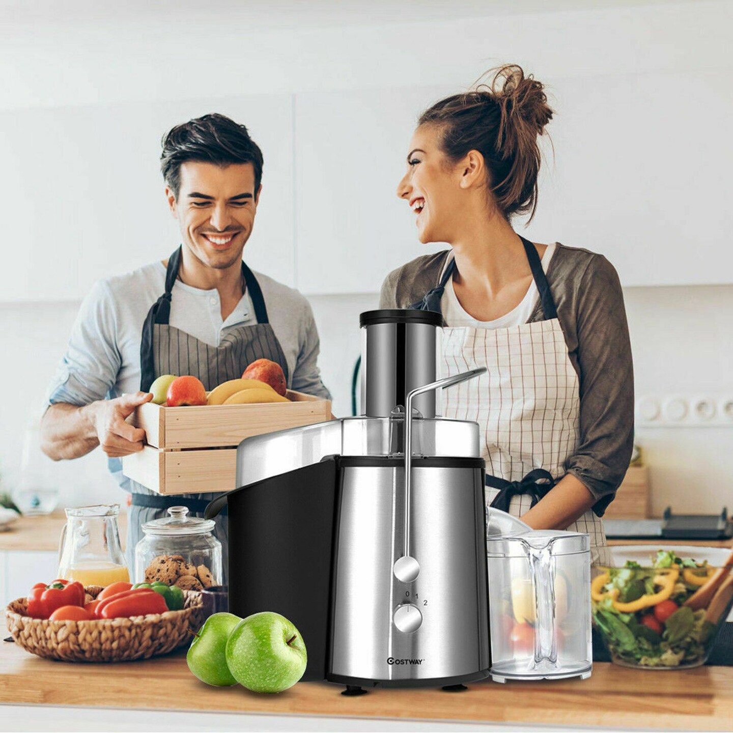Costway Electric Juicer Wide Mouth Fruit &#x26; Vegetable Centrifugal Juice Extractor 2 Speed