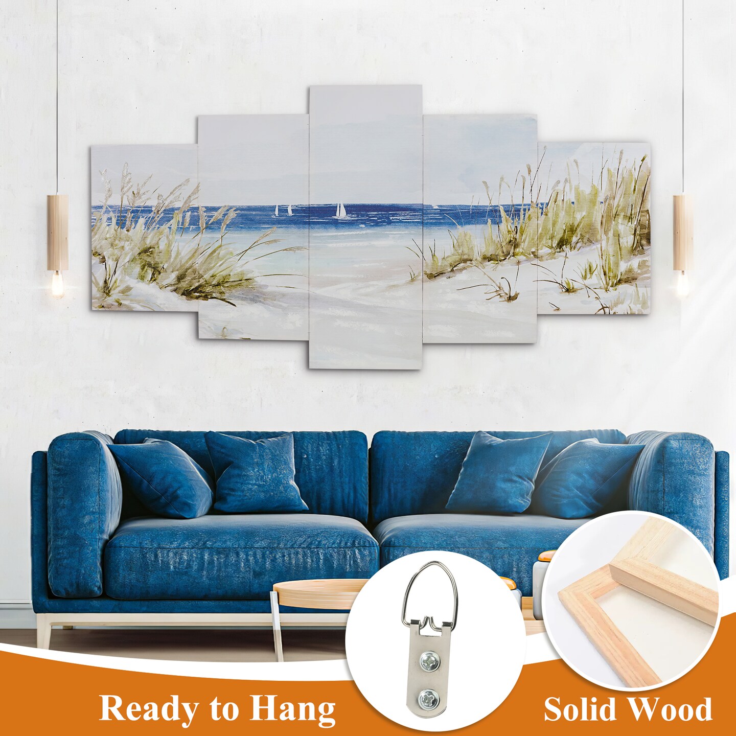 16&#x22;x40&#x22; Ocean Beach Pictures Wall Decor Canvas Wall Art 5 Piece Framed Wall Art