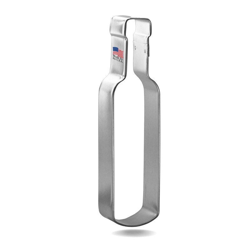 Wine Bottle Cookie Cutter 5 Inch, CookieCutter.com, Tin Plated Steel, Handmade in the USA