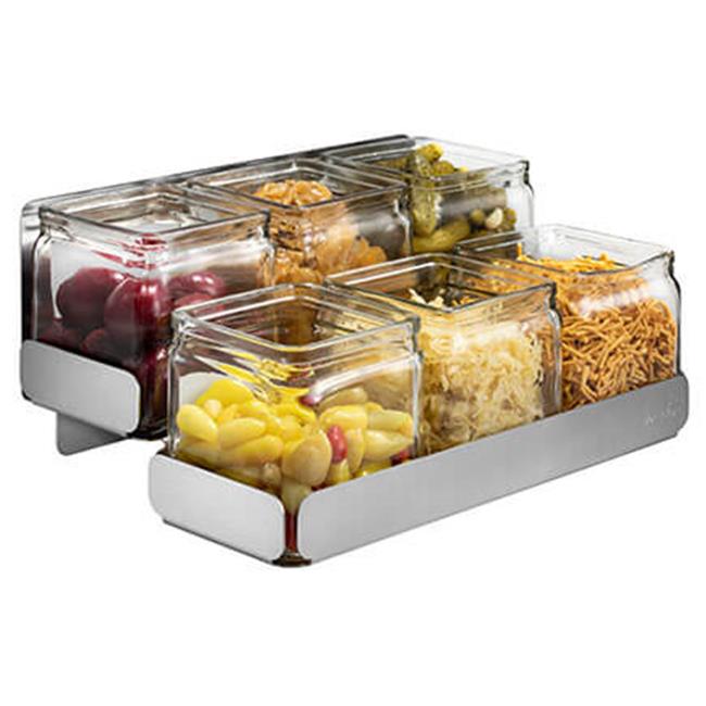 Rosseto SM322 Condiments Station-2 Levels 6 Glass Jars Stainless Steel Holder 12.6 x 8.3 x 5.5 in.