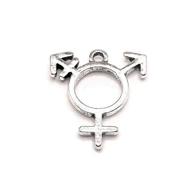 1, 4, 20 or 50 Pieces: Antique Silver Transgender Pride Symbol Pendant Charm, LGBTQIA+, Rainbow Pride