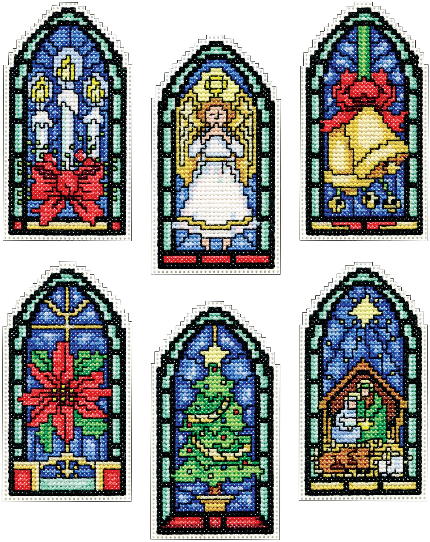 Design Works Counted Cross Stitch Kit 2"X4" Set of 6-Stained Glass Ornament