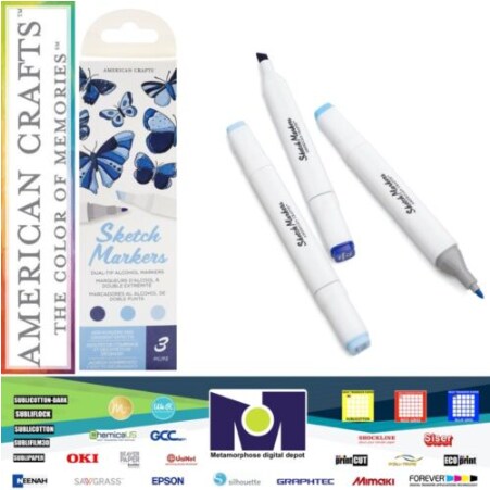 American Crafts - Sketch Markers Collection - Dual Tip - Chisel and Fine Point - Glacier 3 Pack 34007538