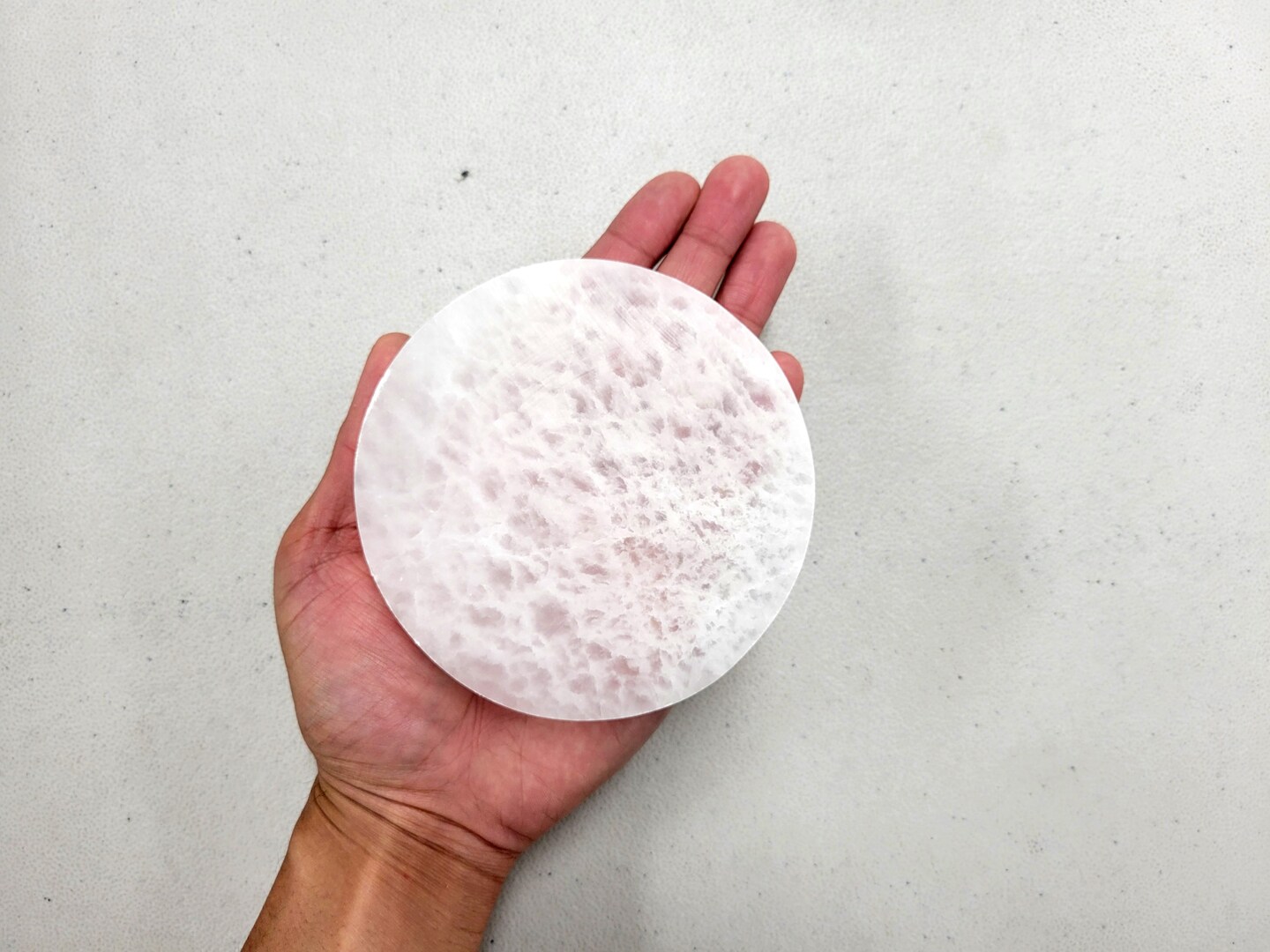 Polished Selenite Crystal Round Charging Plate 4&#x22;