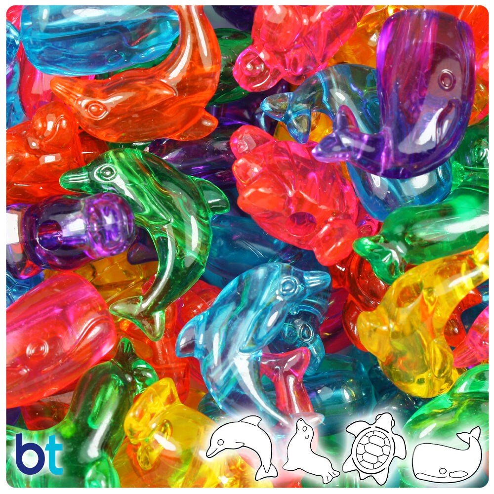 BeadTin Jelly Mix Transparent Marine Life Plastic Pony Beads (2oz)