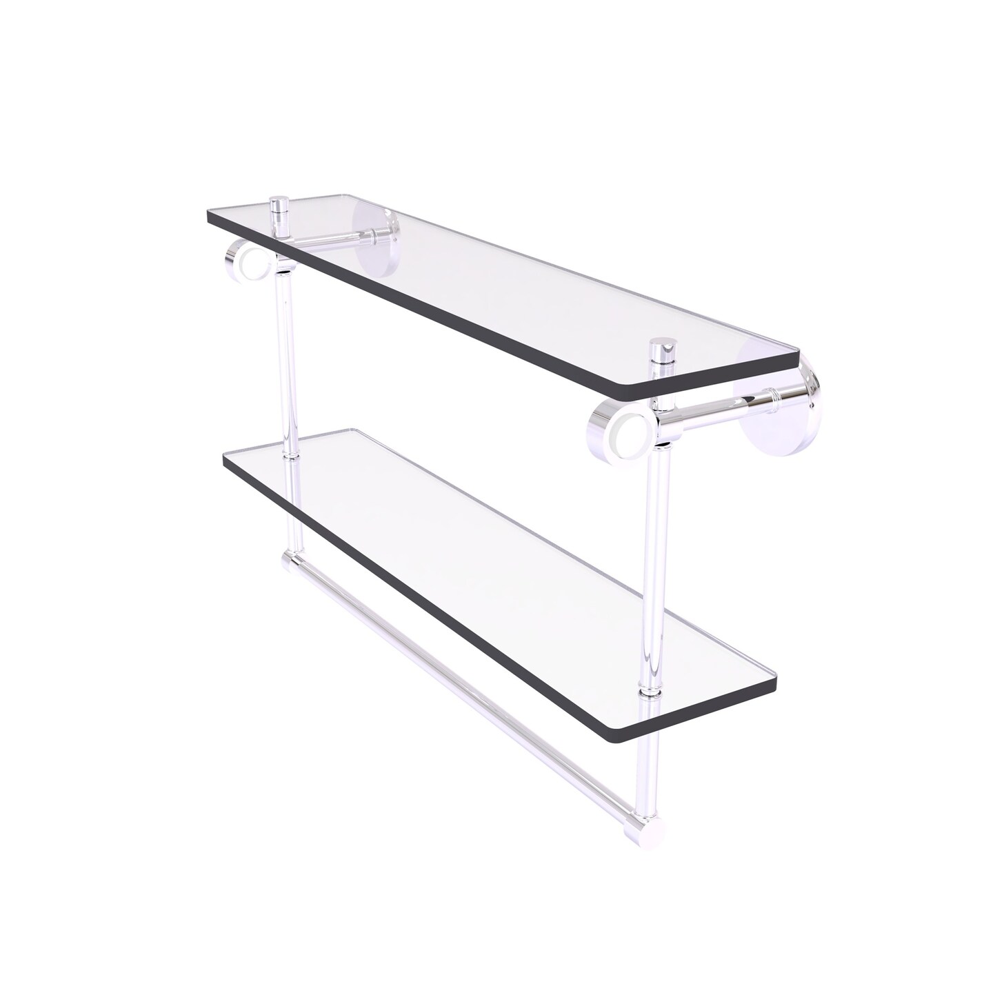 Clearview Collection 22 Inch Double Glass Vanity Shelf with Integrated Towel Bar Polished