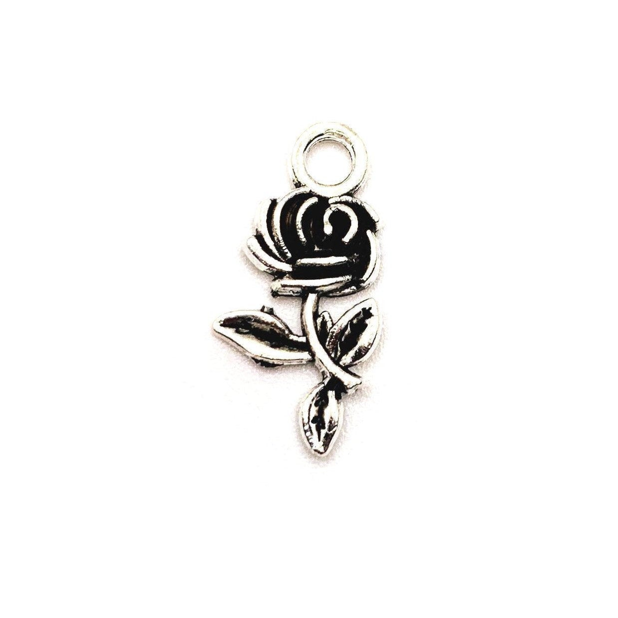 4, 20 or 50 Pieces: Small Antiqued Silver Rose Charms