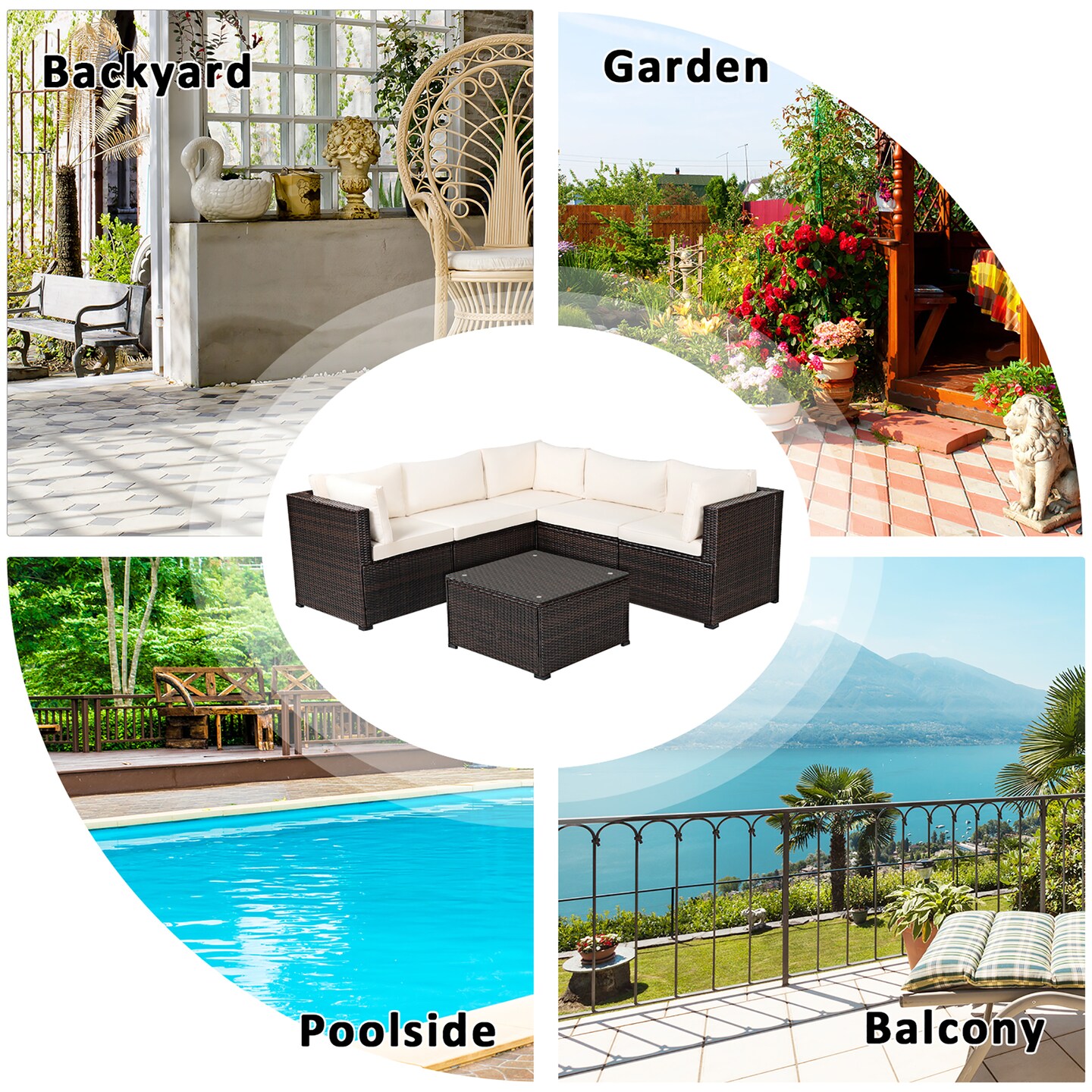 Costway 6PCS Rattan Patio Sectional Sofa Conversation Set Outdoor