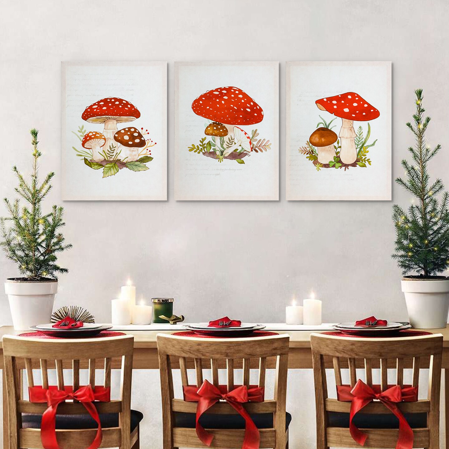 12"x15.9" Mushroom Wall Decor Canvas Wall Art 3 Piece Framed Wall Art