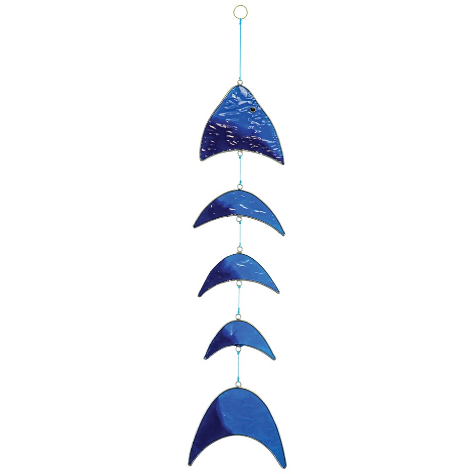 In the Breeze 7024 &#x2014; Blue Resin Fish Hanging Mobile - Colorful Suncatcher